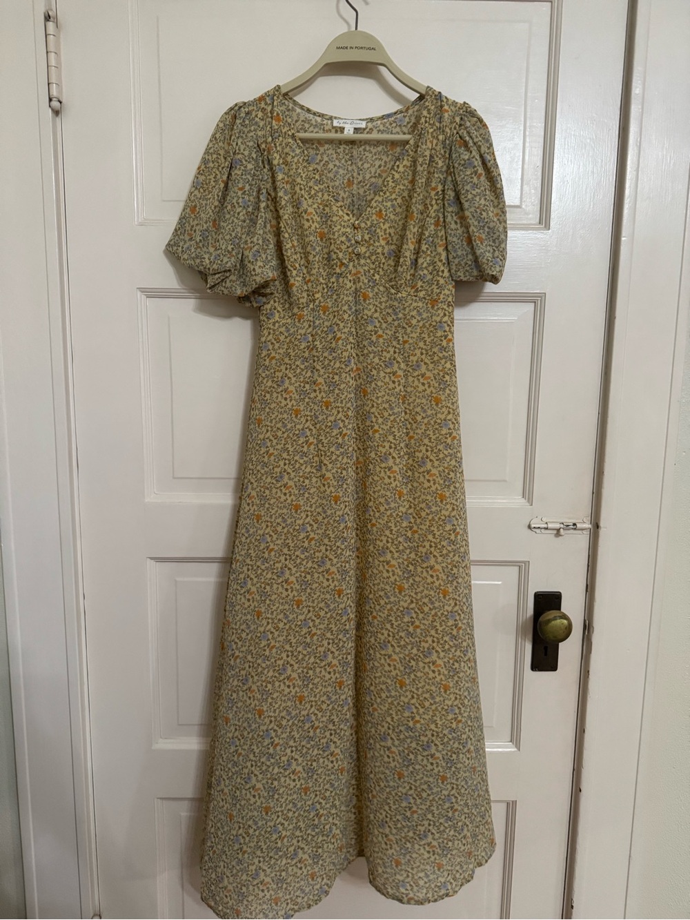 Puff-Sleeve Floral Maxi Dress in Sage Yellow